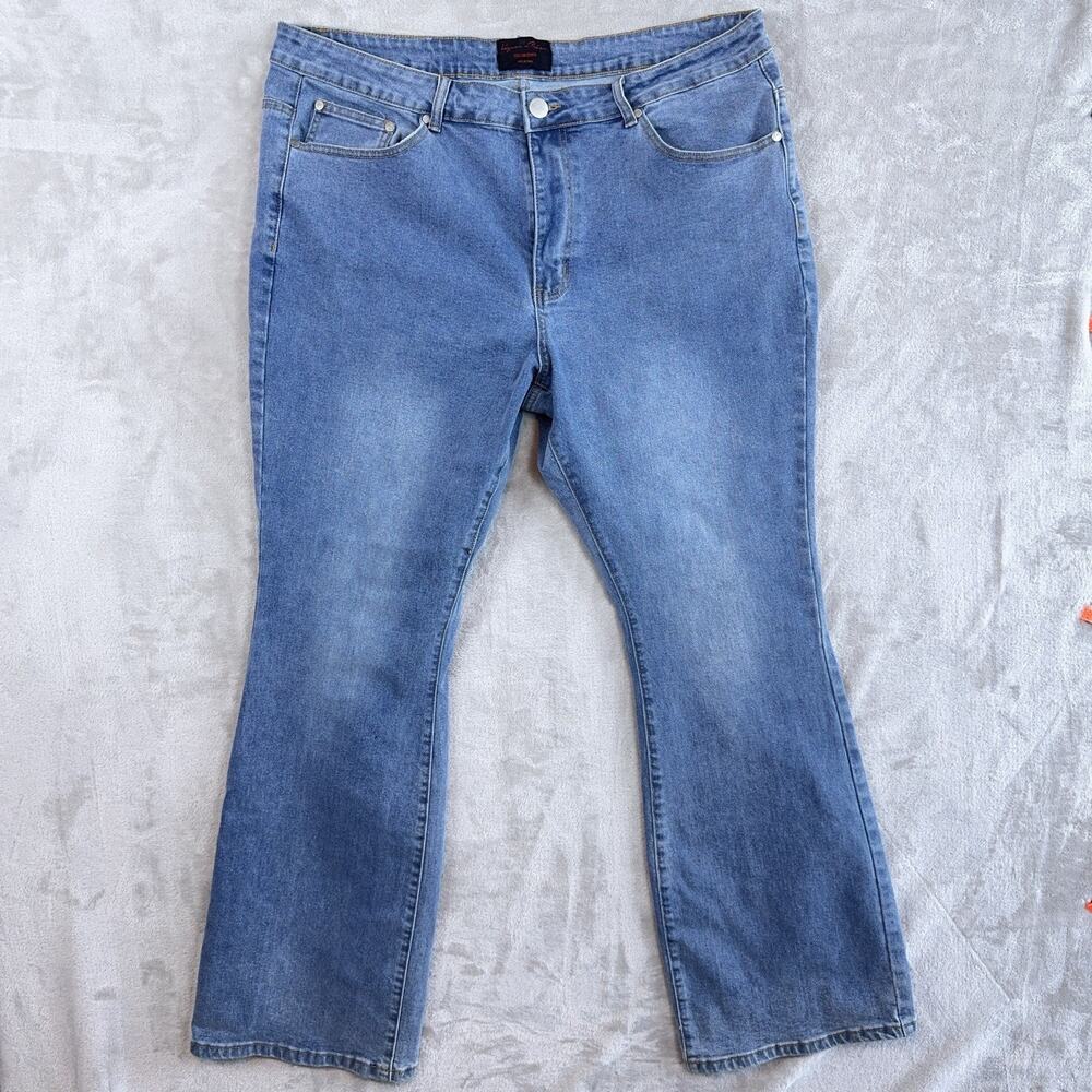 Liquor N Poker Men's Light Wash Flare Jeans 38 x 31 Embroidered Indie Sleaze
